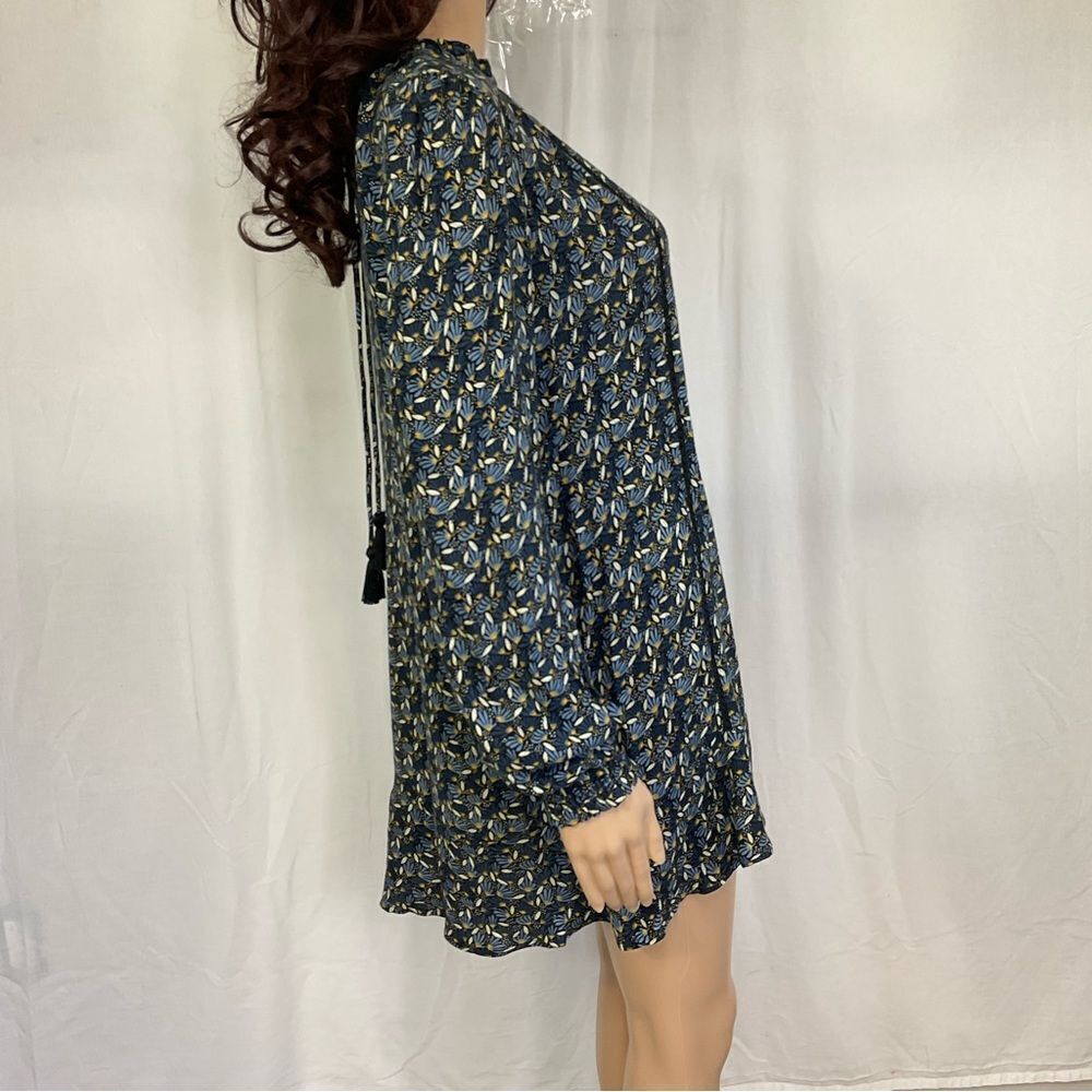Zara Boho 70’s Inspired Blue Floral Long Sleeve Tassel Back Mini Tunic Dress S - Picture 5 of 9